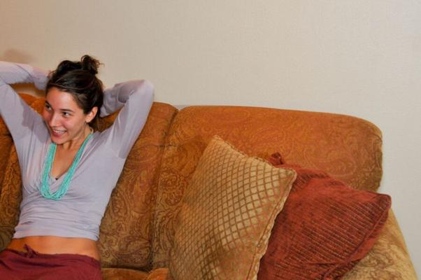 Selah on the couch at home