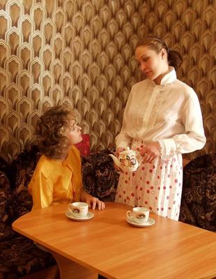 Hairy Russians   Two girls tea party