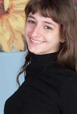 Skinny hairy brunette teen with long hair willow